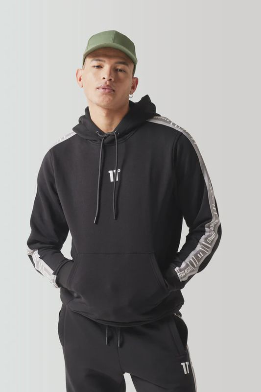 11D3797 001 11 DEGREES RETRO TAPED HOODIE BLACK