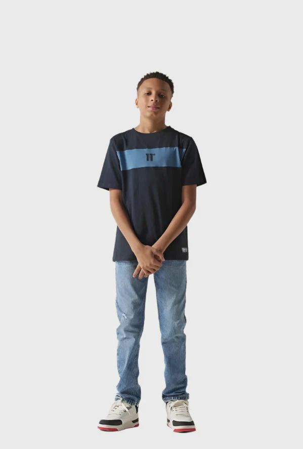 11 DEGREES 11DJ3863 1186 JUNIOR COLOUR BLOCK T SHIRT NAVY/ELEMENTAL BLUE