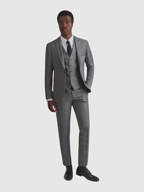 TB307/250 TED BAKER MIKEN GREY CHECK SLIM GREY 3 PC SUIT