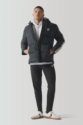 11 DEGREES 11D3796 001 RETRO TAPED PUFFER JACKET BLACK