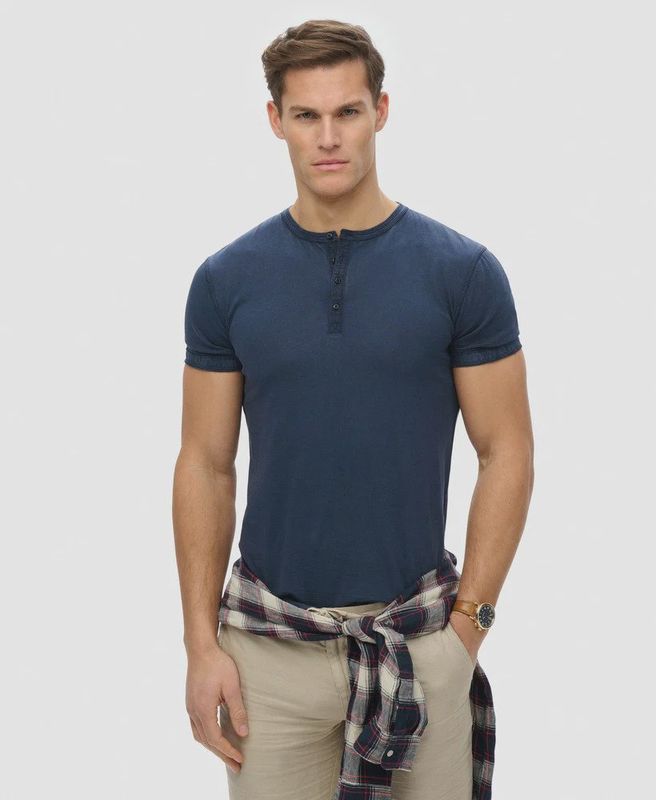SUPERDRY SLUB SS JERSEY GRANDAD TOP LAUREN NAVY M6010881A