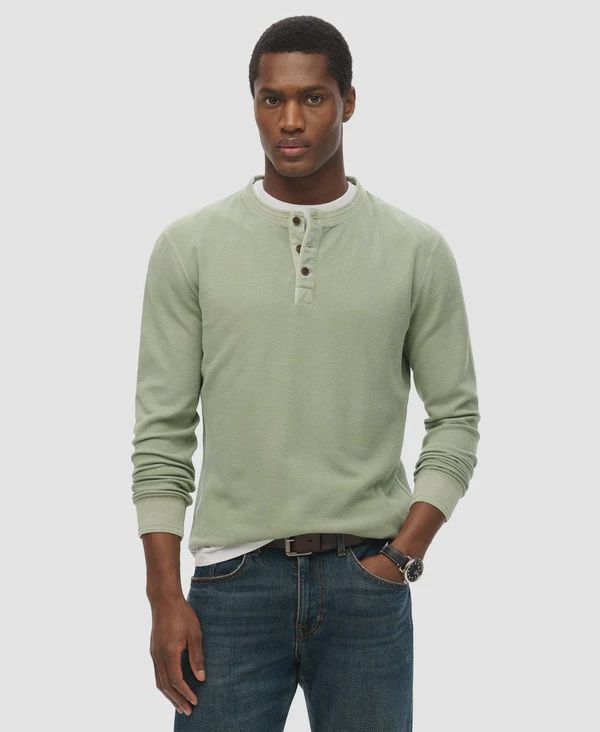 SUPERDRY LW TEXTURED GRANDAD TOP WASHED SAGE GREEN M6010829A