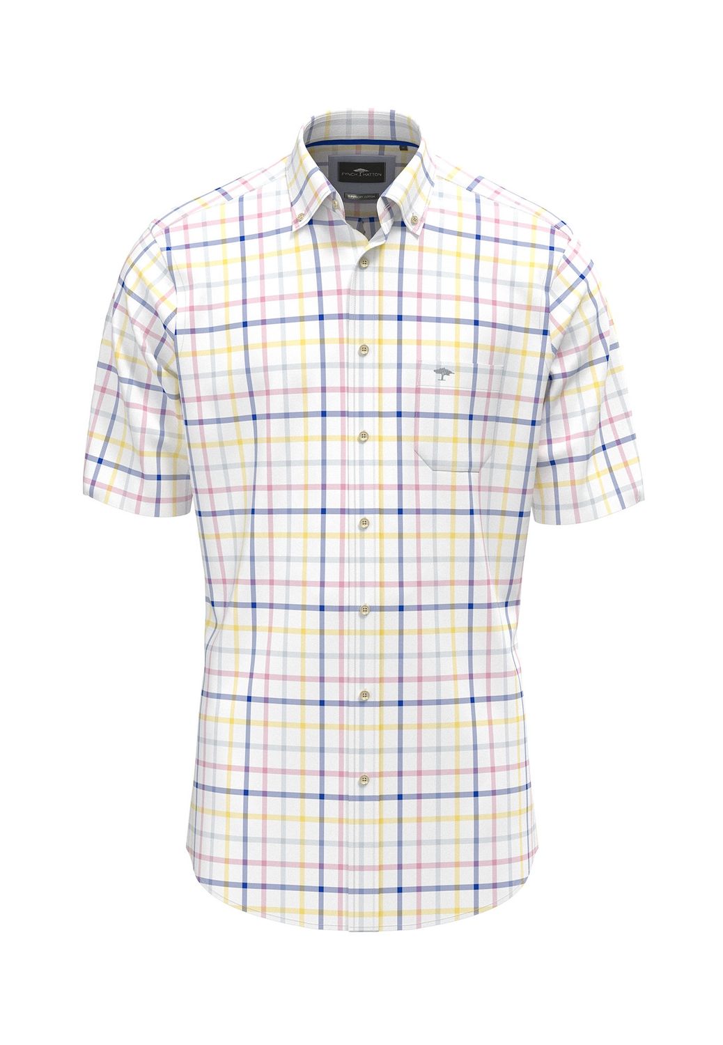 1504 8481  FYNCH HATTON SHIRT COL 112 SUMMER OXFORD CHECK VIVID YELLOW