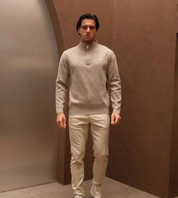 WALKER AND HUNT GREY OAT KNITTED HALF ZIP