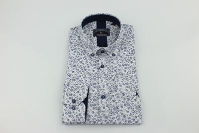 ML252253 FRIAR LS PRINT SHIRT WHITE/NAVY