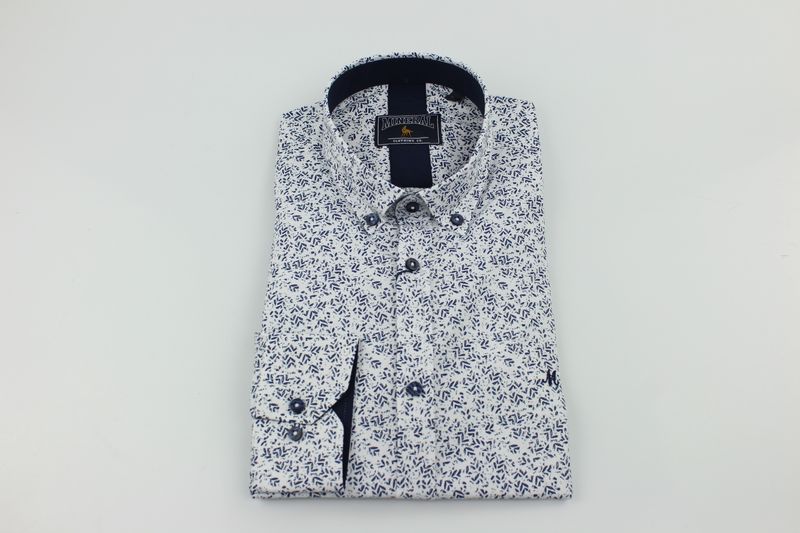 ML252253 FRIAR LS PRINT SHIRT WHITE/NAVY