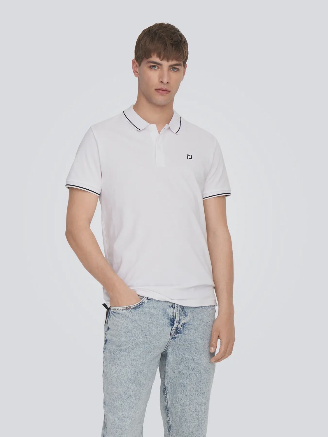 ONSFLETCHER SLIM SS POLO BRIGHT WHITE/BLACK CONT 22024827
