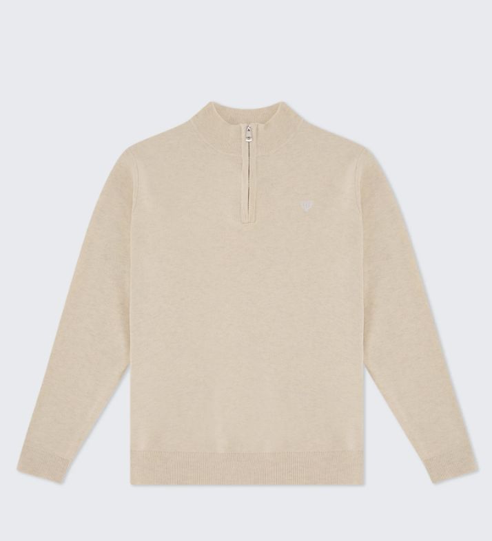 WALKER AND HUNT NEUTRAL CREAM KNITTED HALF ZIP