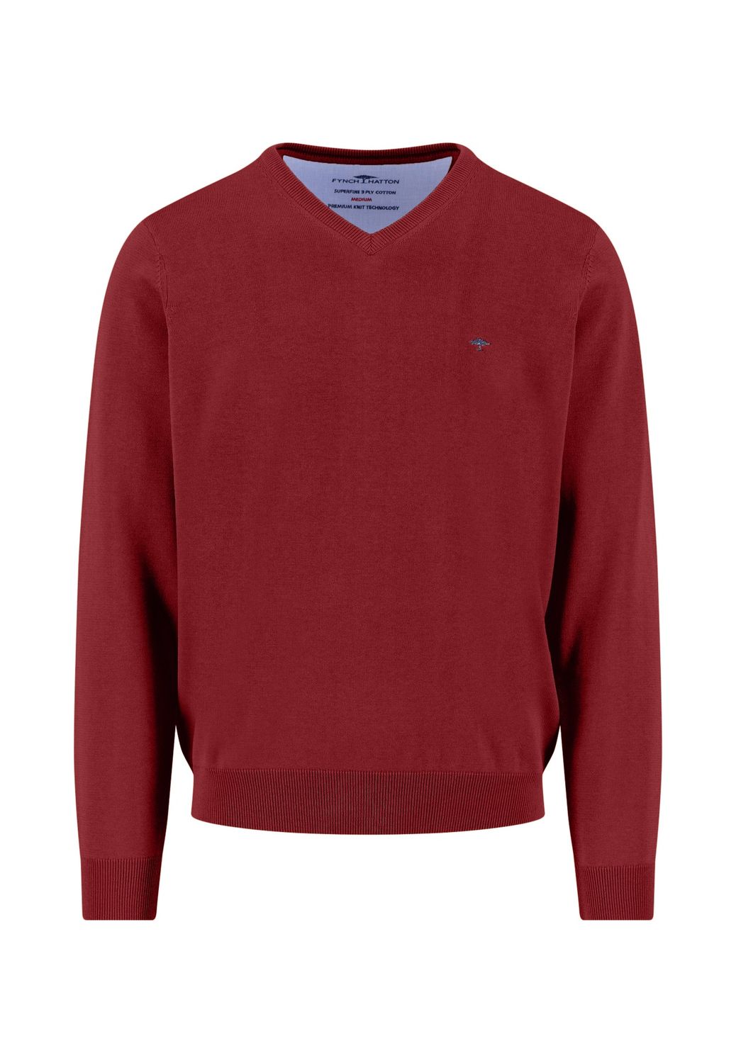 1514 211 FYNCH HATTON V NECK KNIT 367GARNET RED