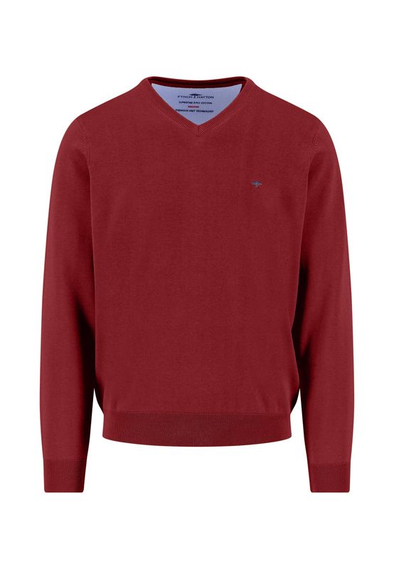 1514 211 FYNCH HATTON V NECK KNIT 367GARNET RED
