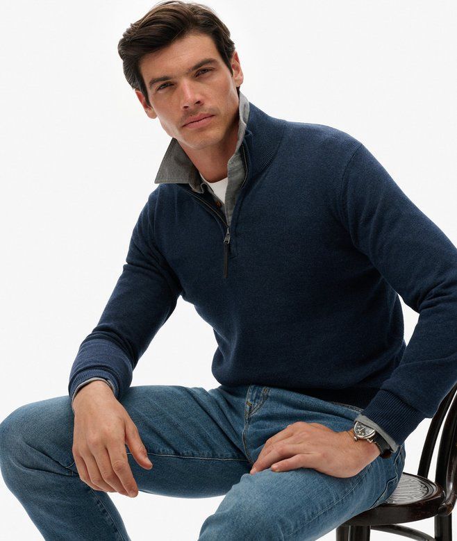 SUPERDRY ESSENTIALS COTTON HALF ZIP DENIM NAVY MARL M6110690A