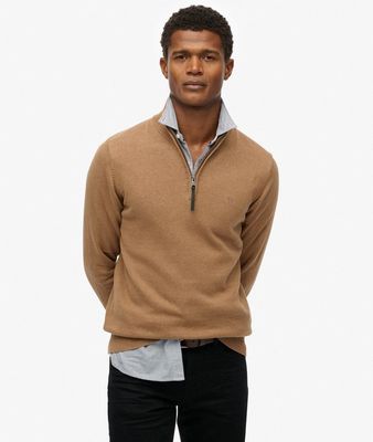 SUPERDRY ESSENTIALS COTTON HALF ZIP CARBON BROWN MARL M6110690A