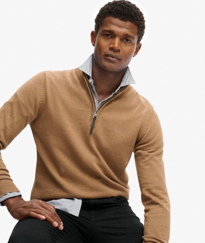 SUPERDRY ESSENTIALS COTTON HALF ZIP CARBON BROWN MARL M6110690A