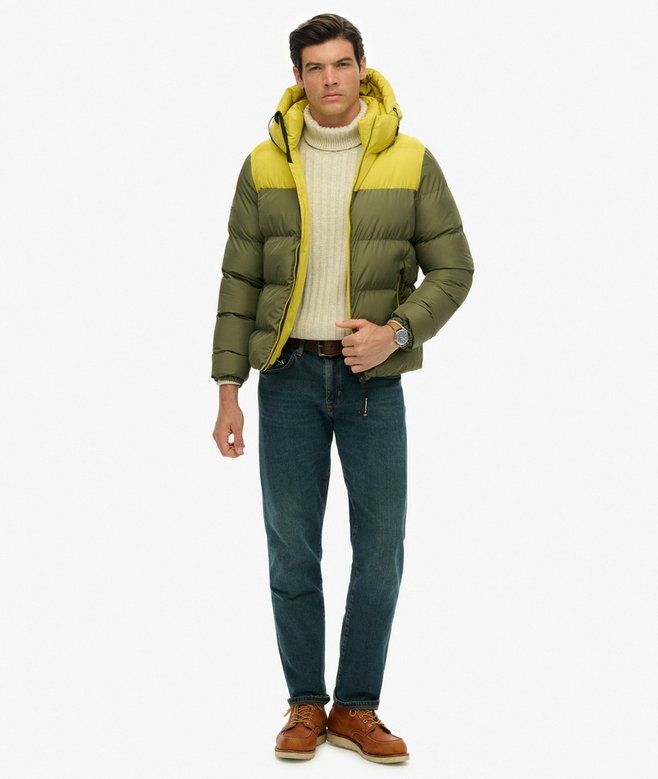 SUPERDRY COLOURBLOCK HOODED PUFFER JKT SHOOTING OLIVE M5012281A
