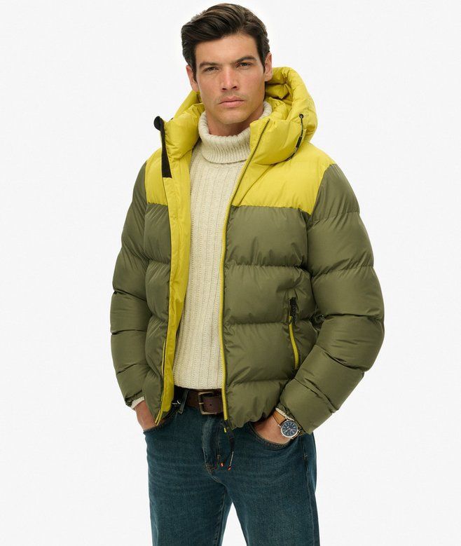 SUPERDRY COLOURBLOCK HOODED PUFFER JKT SHOOTING OLIVE M5012281A