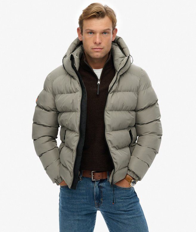 SUPERDRY HOODED SPORTS PUFFER JACKET LIGHT KHAKI GREEN M5011905A