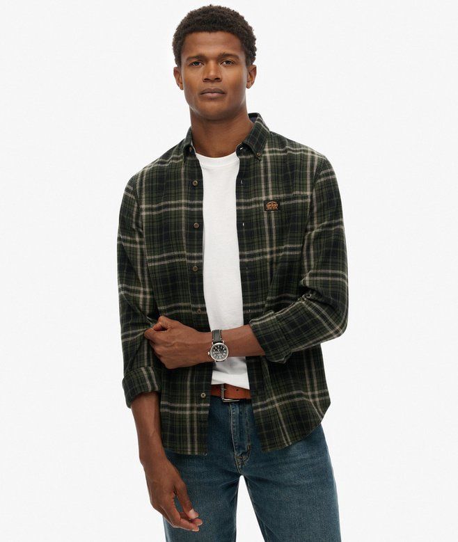 SUPERDRY LS COTTON LUMBERJACK SHIRT FRONTIER CHECK OLIVE GREEN M4011047A