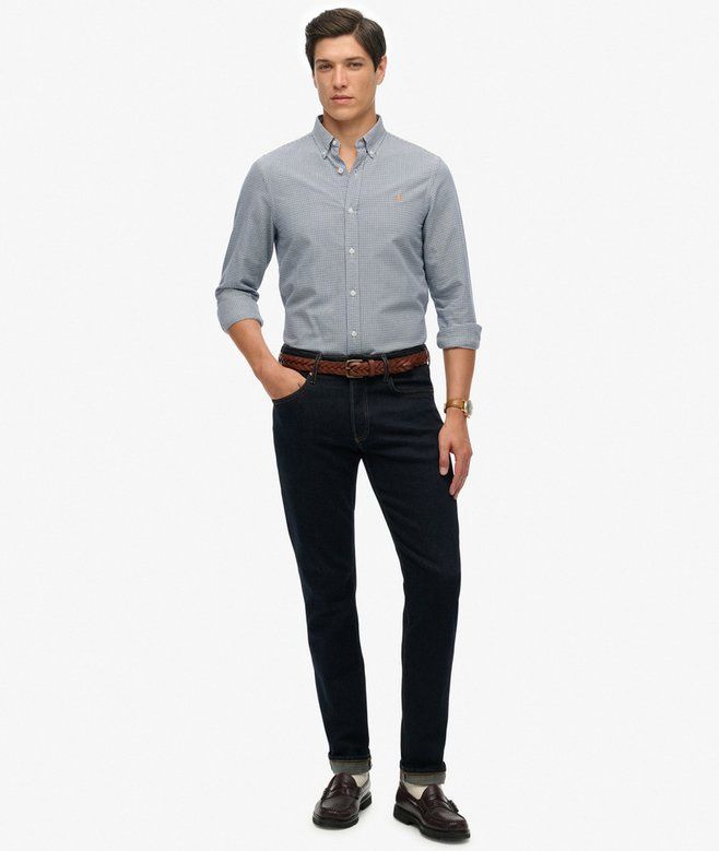 SUPERDRY CLASSIC OXFORD LS SHIRT OCEAN NAVY GINGHAM M4011037A
