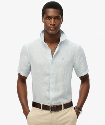 SUPERDRY VACATION LINEN S/S SHIRT SKY BLUE TICKING LINEN M4010937A