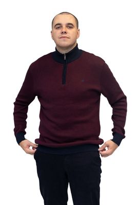 ML351470 RIVER 1/4 ZIP KNIT DK BURGUNDY/NA