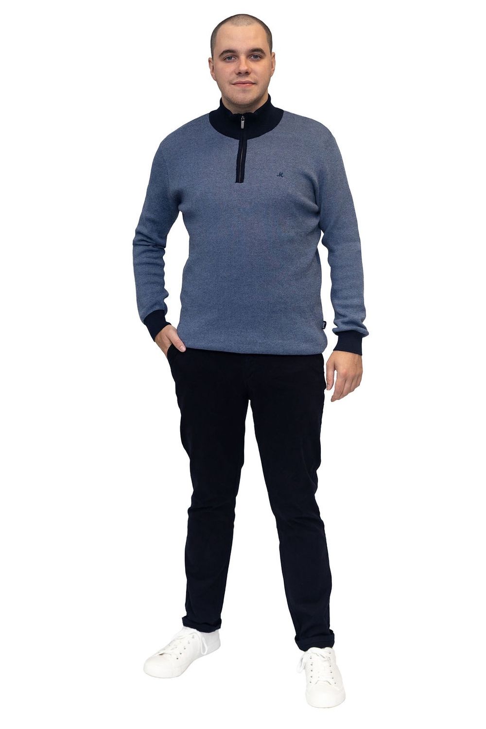 ML351470 RIVER 1/4 ZIP KNIT L BLUE/NAVY