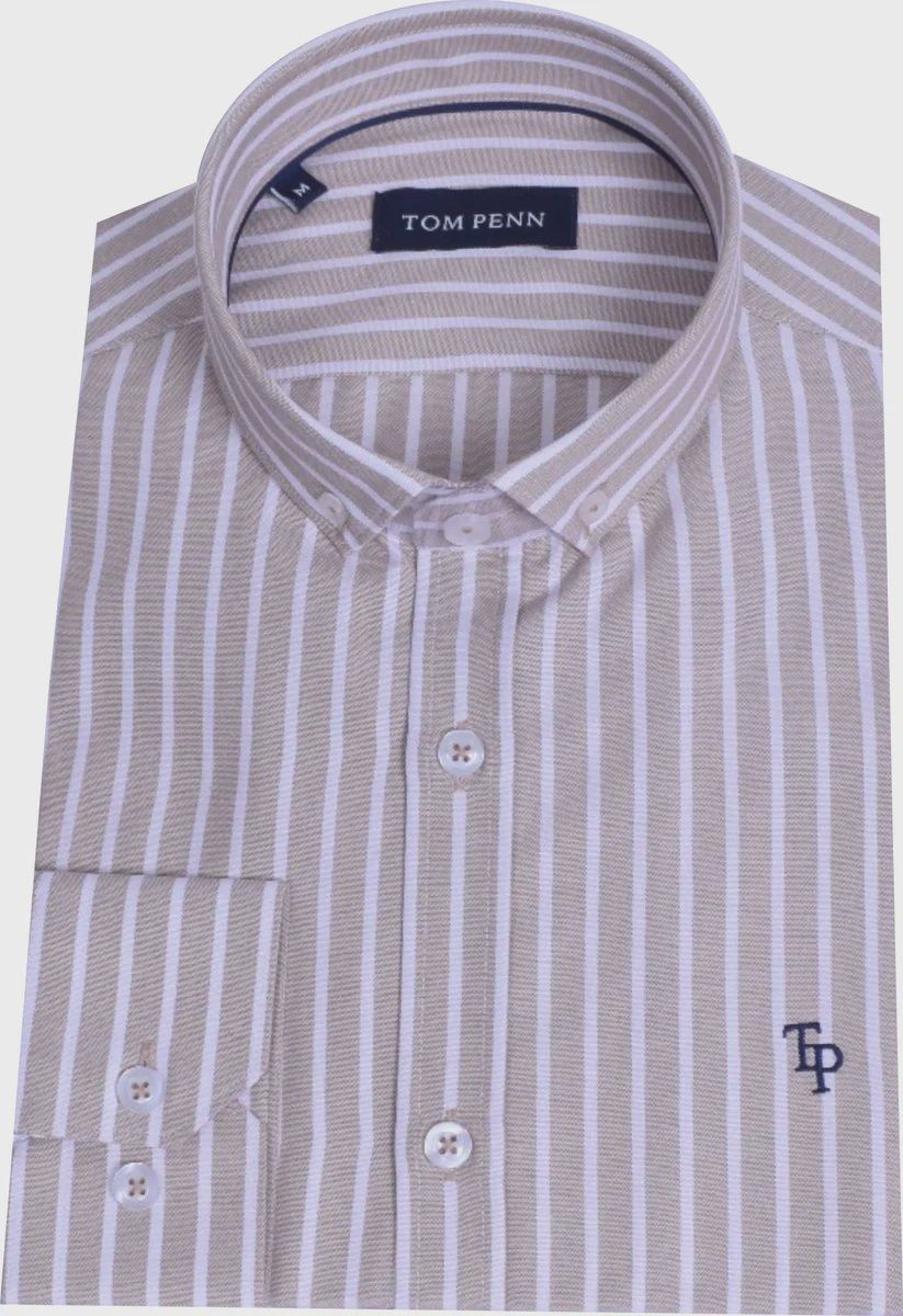TOM PENN OXFORD STRIPE SHIRT TAN TP933