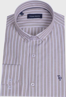 TOM PENN OXFORD STRIPE SHIRT TAN TP933