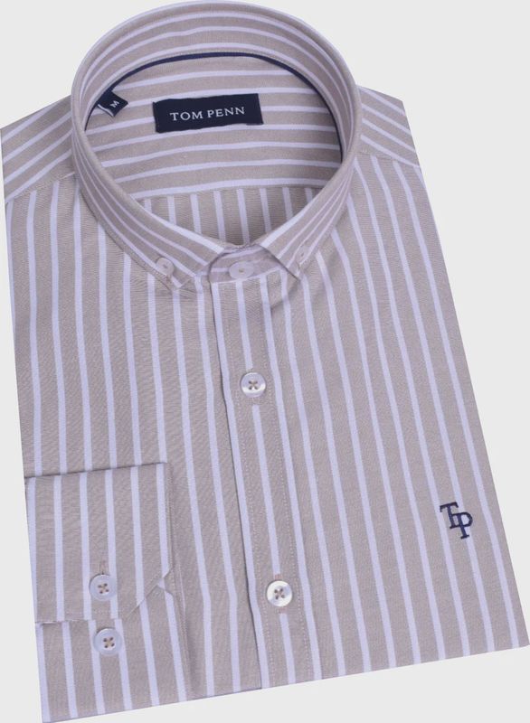 TOM PENN OXFORD STRIPE SHIRT TAN TP933
