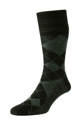 WOOL SOFTOP SOCKS ARGYLE  BLACK/MID GREY HJ96