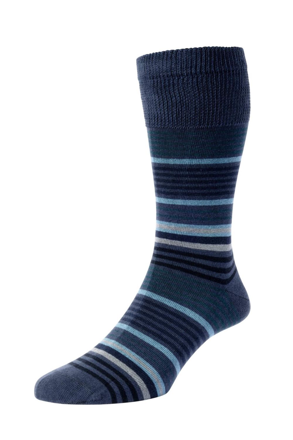 HJ648 GRADUATED STRIPE COMFORT SOCK SLATE BLUE