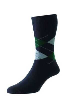 HJ644 ARGYLE COMFORT TOP SOCK NAVY