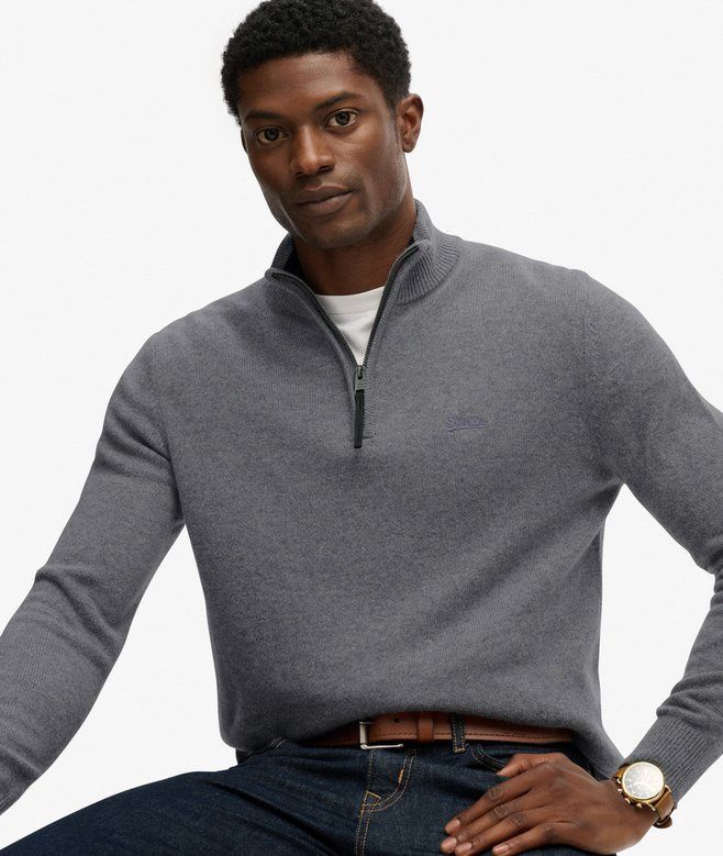 SUPERDRY WOOL BLEND HALF ZIP JUMPER BLUE GREY MARL  M6110688A