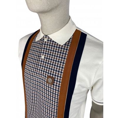 TR8643B TROJAN DOGTOOTH CHECK PANEL POLO ECRU