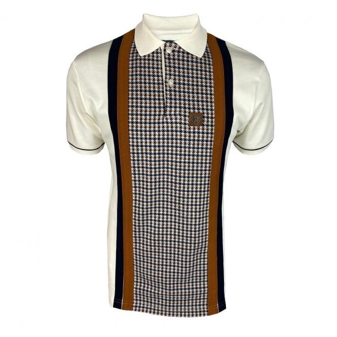 TR8643B TROJAN DOGTOOTH CHECK PANEL POLO ECRU