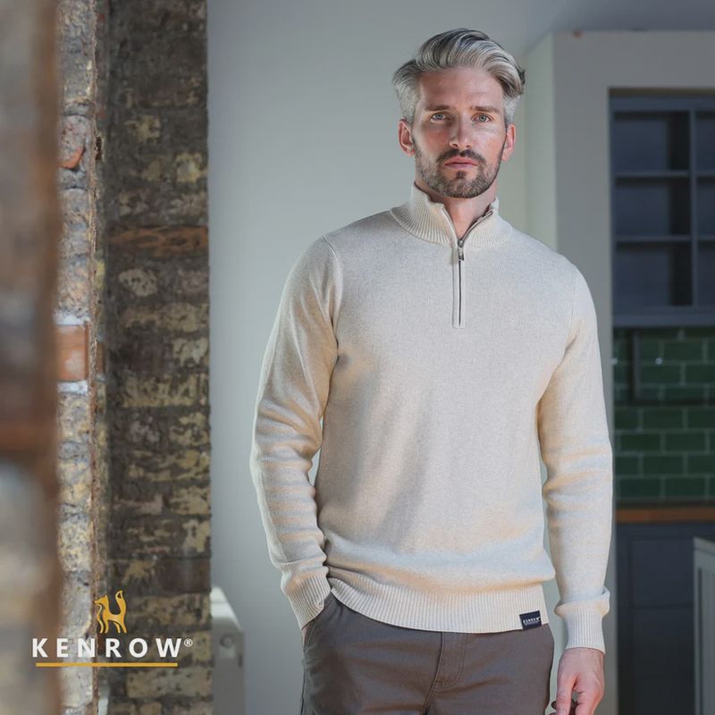 KR9 22234 VINCE HALF ZIP KNIT SAND MELANGE