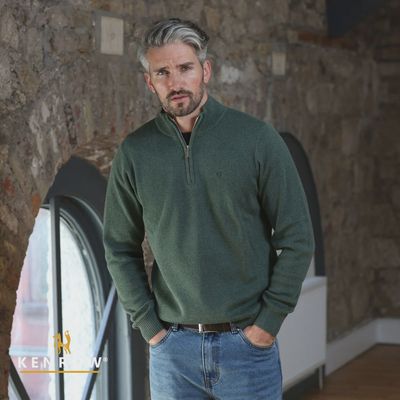 KR9 22512 VINCE HALF ZIP KNIT SAGE MELANGE