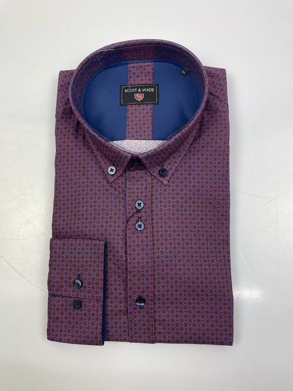 SWLS5371 HAZEL LS PRINT SHIRT BURGUNDY