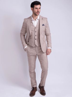 FRATELLI UNITI CHECK BLAZER TAN FJK1080