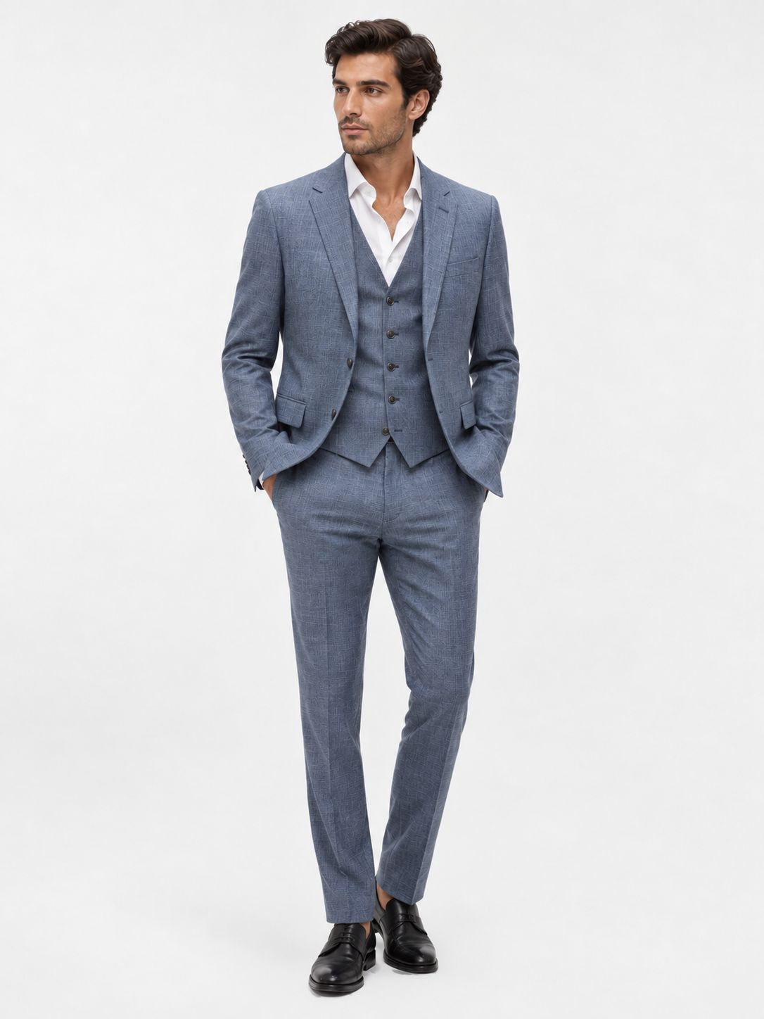 VICHI ADULT SUIT TONY  3PC DENIM BLUE STRUCTURE