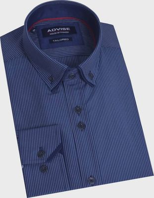 ADVISE DOUBLE COLLAR STRIPE SHIRT NAVY AD910