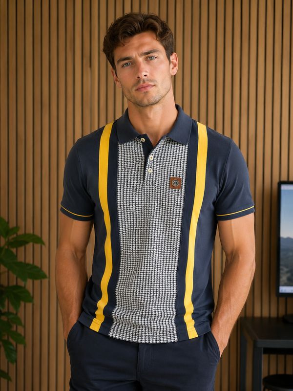 TR8643B TROJAN DOGTOOTH CHECK PANEL POLO NAVY