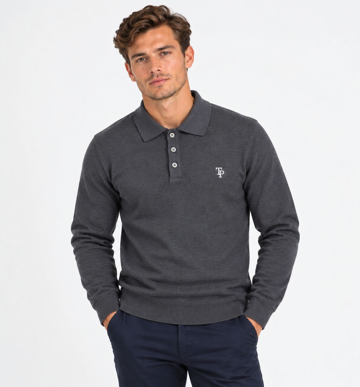 TOM PENN KNITTED POLO GREY TP055K