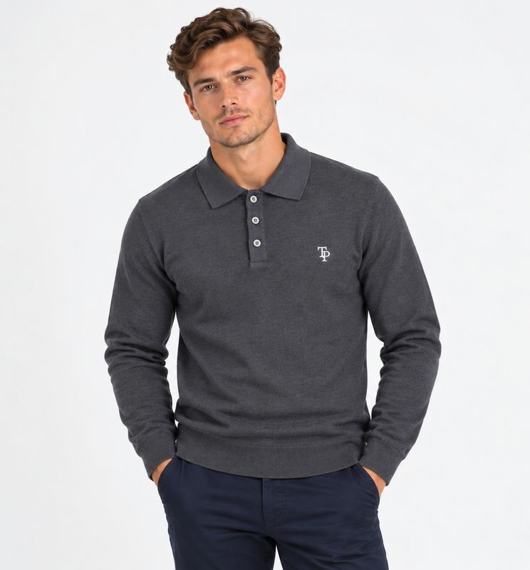 TOM PENN KNITTED POLO GREY TP055K