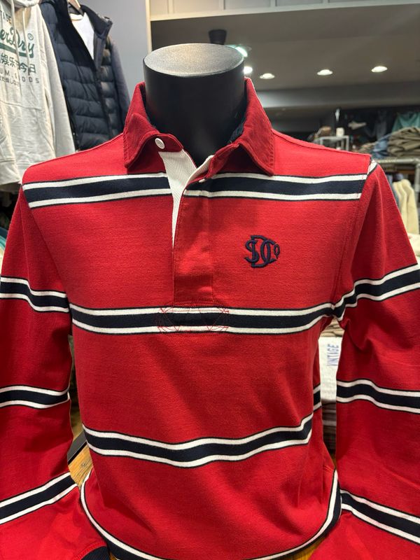 SUPERDRY VINTAGE ATHLETIC STRIPE RUGBY POLO RED STRIPE  M1110479A