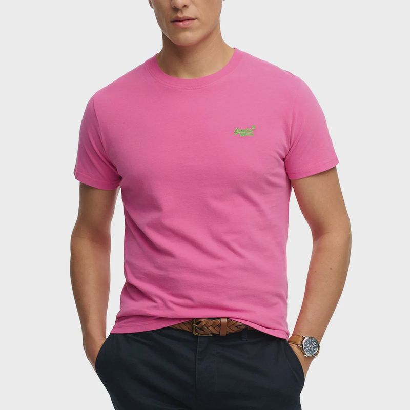SUPERDRY ESSENTIAL LOGO EMB TEE FLASH PINK/FLURO GREEN M1011245A