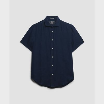 SUPERDRY RIVIERA SS LINEN SHIRT ECLIPSE NAVY M4011104A