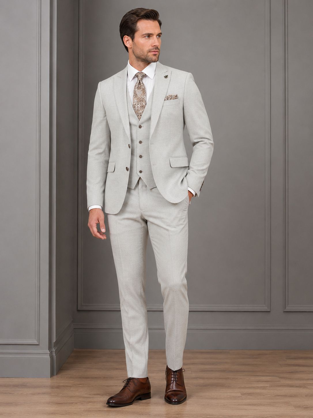 TRAVIS CARLOS 3PC SUIT STONE