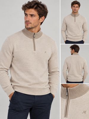 ML351470 RIVER 1/4 ZIP KNIT CAMEL/ECRU