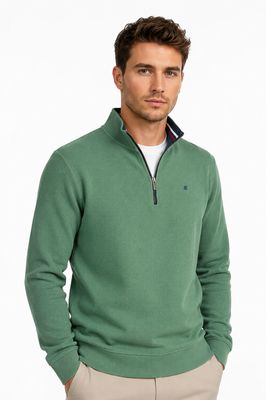 ML301590 BRENDAN RIBBED 1/4 ZIP BOTANICAL GREEN
