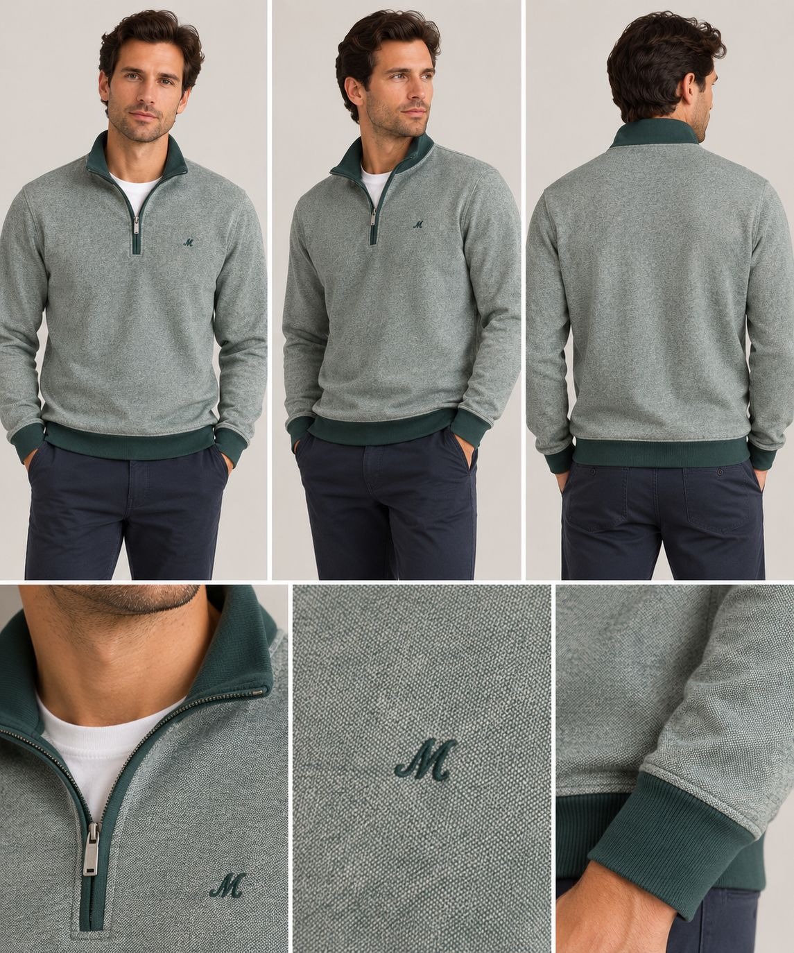 ML351470 RIVER 1/4 ZIP KNIT FERN GREEN